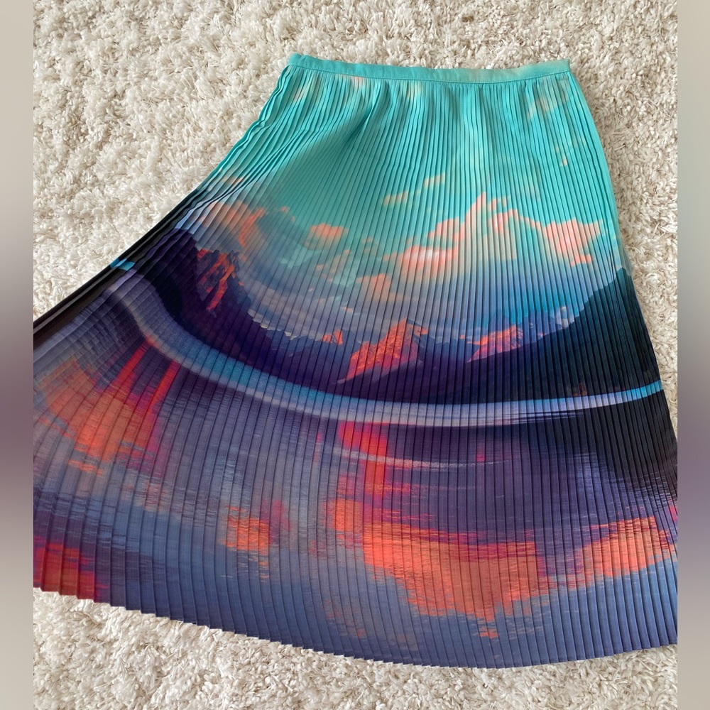 Yumi pleated mountain scene midi skirt